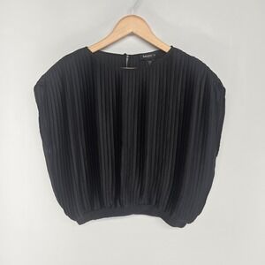 Bailey 44 Pleated Top Large Black Sleeveless Blouse Elastic Hem Shoulder Pad
